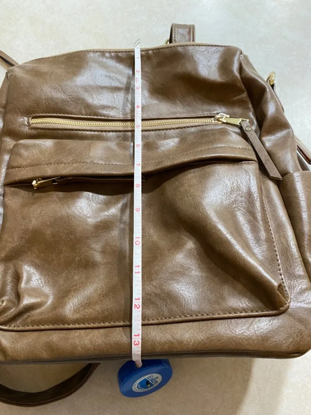 Brown Faux Leather Backpack Purse Colorful Adjustable Guitar Strap Gold Accents